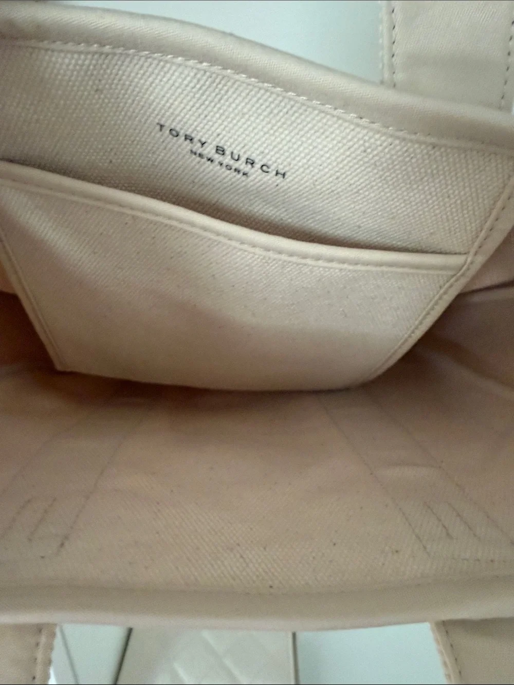 Tory Burch Cream Canvas Tote with Black Logo